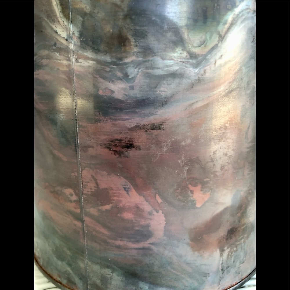 recycled 1 of artisan 1 gallon heat treated metal paint can with lid and handle.